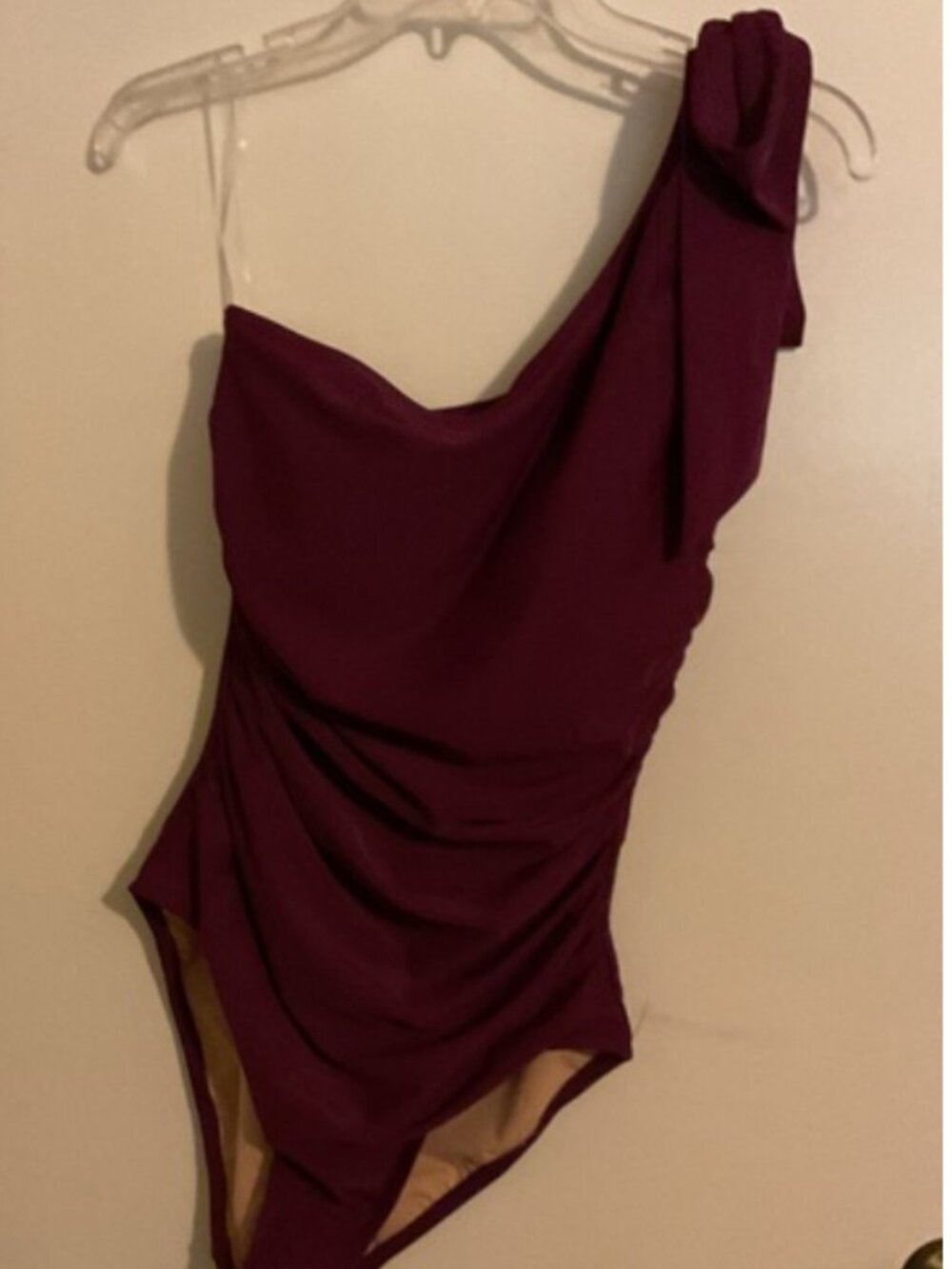 J. Crew One-Shoulder Ruched Swimsuit in Plum
